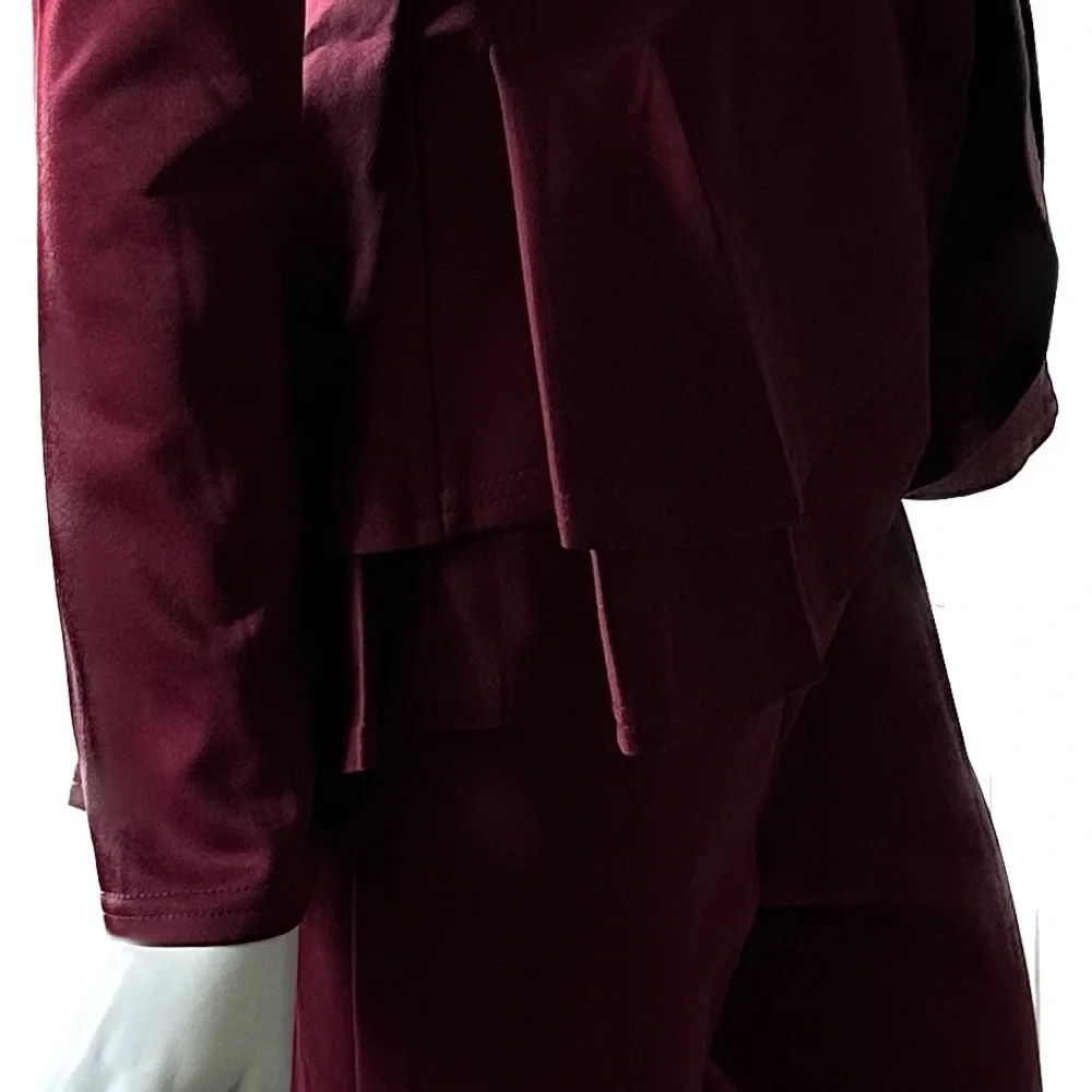 Burgundy Peplum Blazer and Slim Fit Trousers Pant‎ Suit Set 2 Piece Maroon